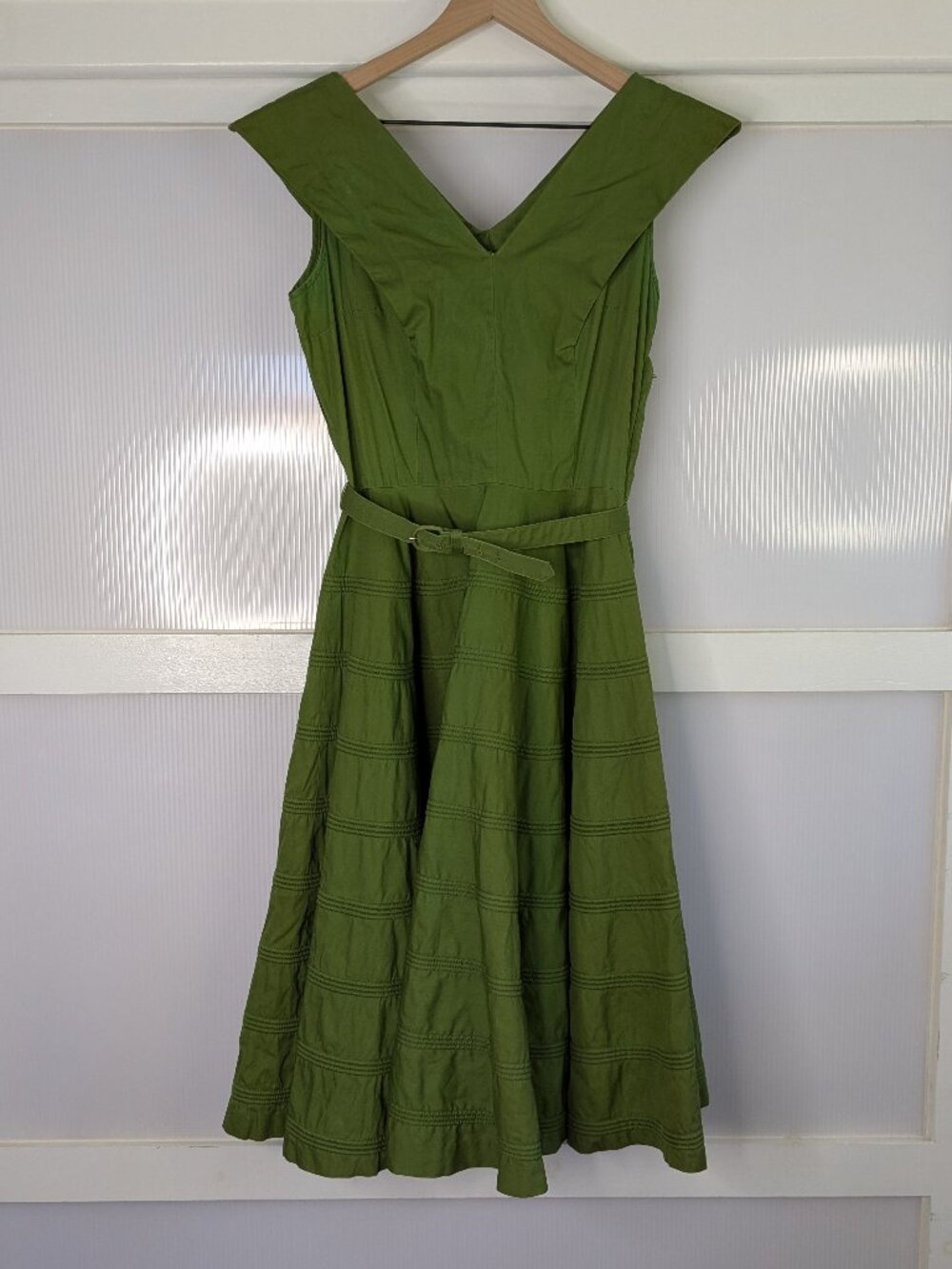 Susan Ross Green Belted A Line Dress Sleeveless Belted Textured Size Small